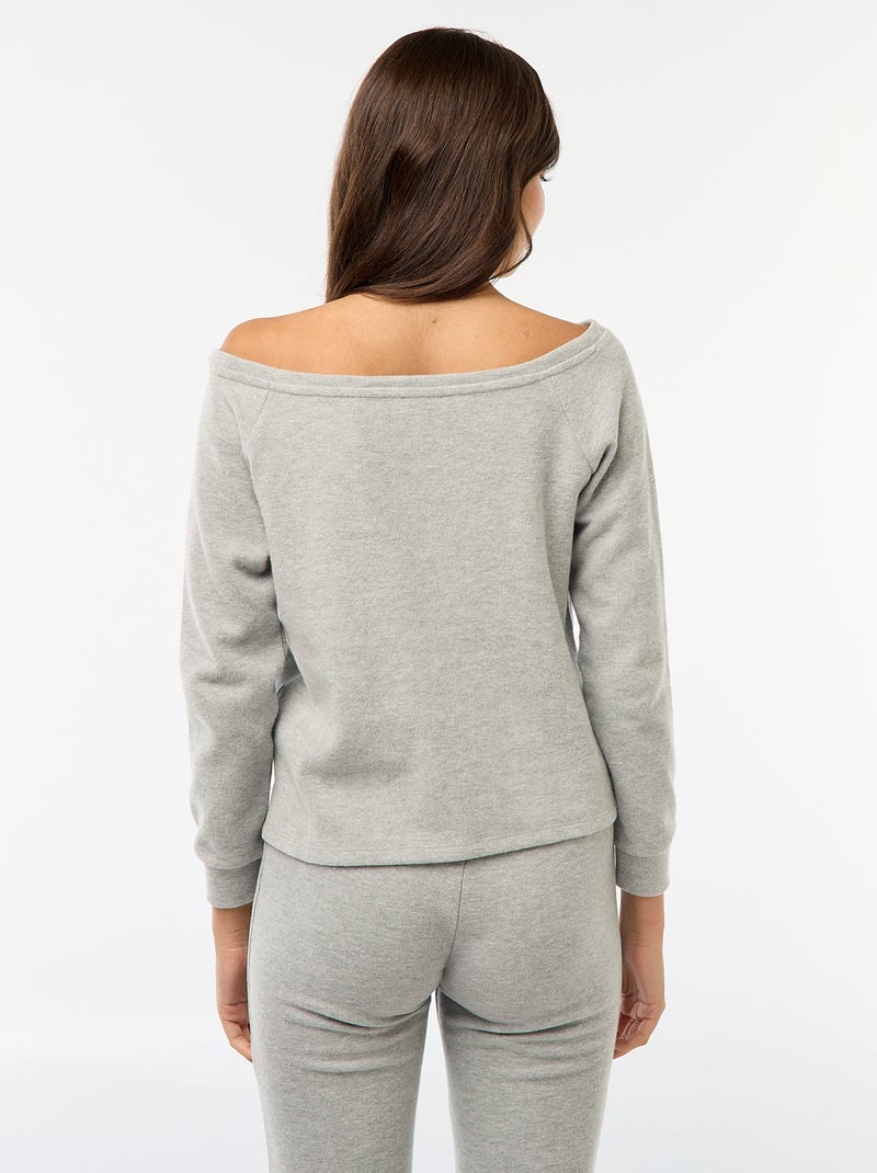 T-shirt en maille doudou avec col bardot Gris - Kiabi