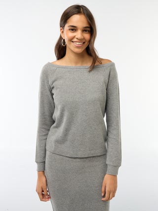 T-shirt en maille doudou avec col bardot