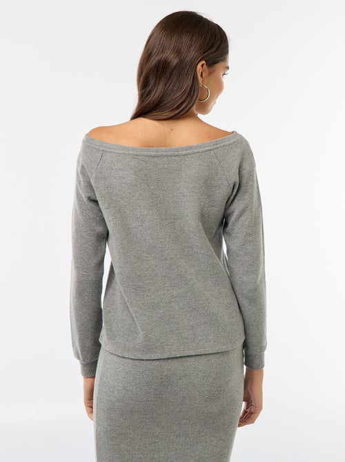 T-shirt en maille doudou avec col bardot - Kiabi