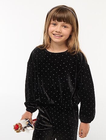 T-shirt en maille doudou avec strass