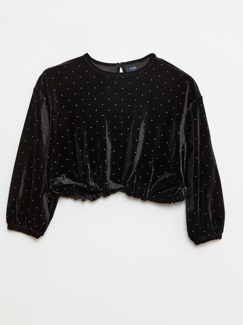 T-shirt en maille doudou avec strass - Kiabi