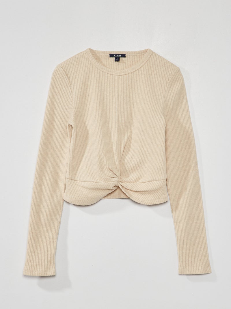 T-shirt en maille doudou côtelé Beige - Kiabi