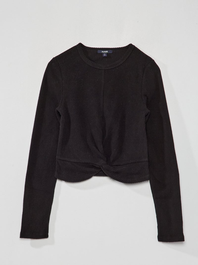 T-shirt en maille doudou côtelé noir - Kiabi