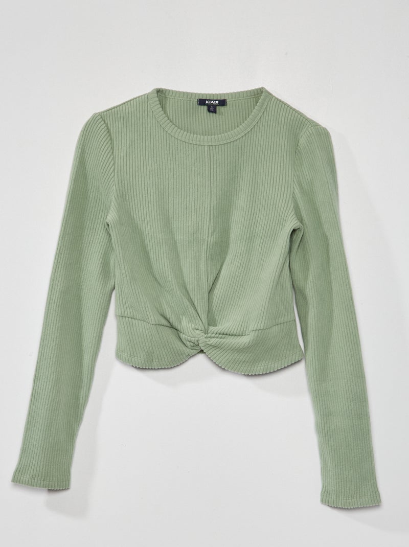T-shirt en maille doudou côtelé Vert - Kiabi
