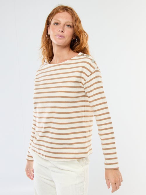 T-shirt en maille épaisse à manches longues ave rayures all-over - Kiabi