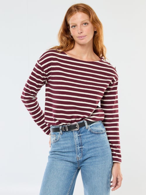 T-shirt en maille épaisse à manches longues ave rayures all-over - Kiabi