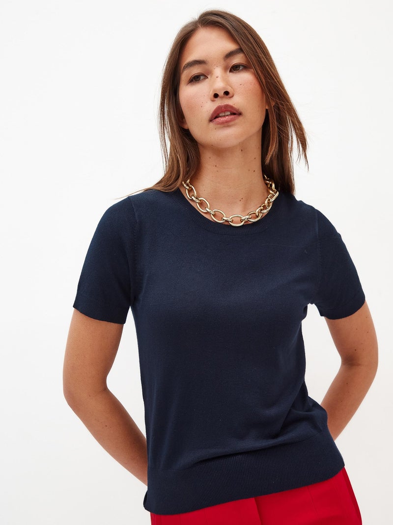 T-shirt en maille fine Bleu - Kiabi