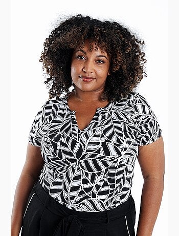 T-shirt en maille froide imprimé feuillage bicolore PAPRIKA