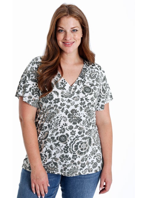 T-shirt en maille froide imprimé floral bicolore PAPRIKA - Kiabi