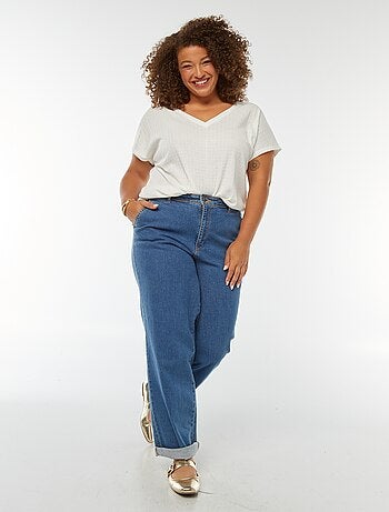 T-shirt en maille gaufrée et ajourée à manches courtes