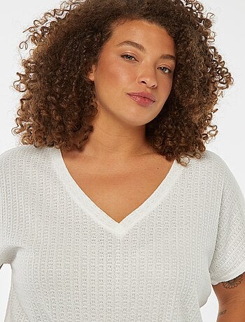 T-shirt en maille gaufrée et ajourée à manches courtes