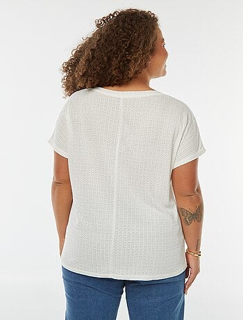T-shirt en maille gaufrée et ajourée à manches courtes