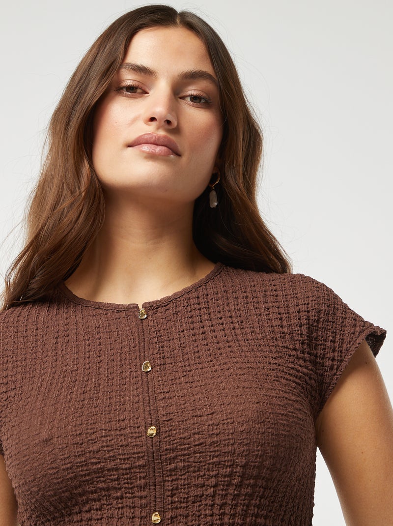 T-shirt en maille gaufrée marron - Kiabi