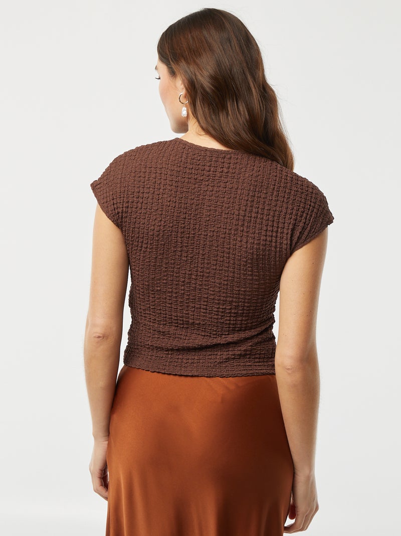 T-shirt en maille gaufrée marron - Kiabi
