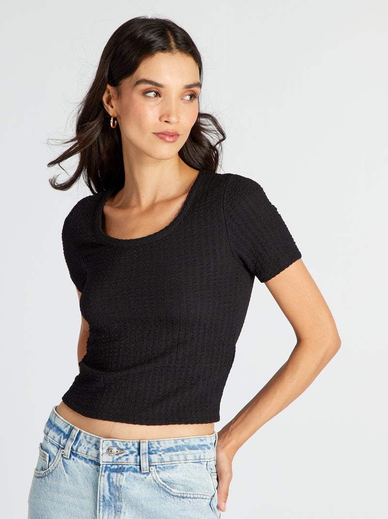 T-shirt en maille gaufrée noir - Kiabi