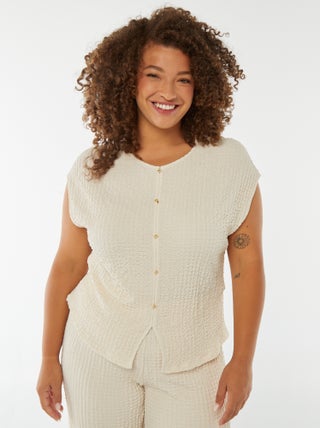 T-shirt en maille gaufrée sans manches
