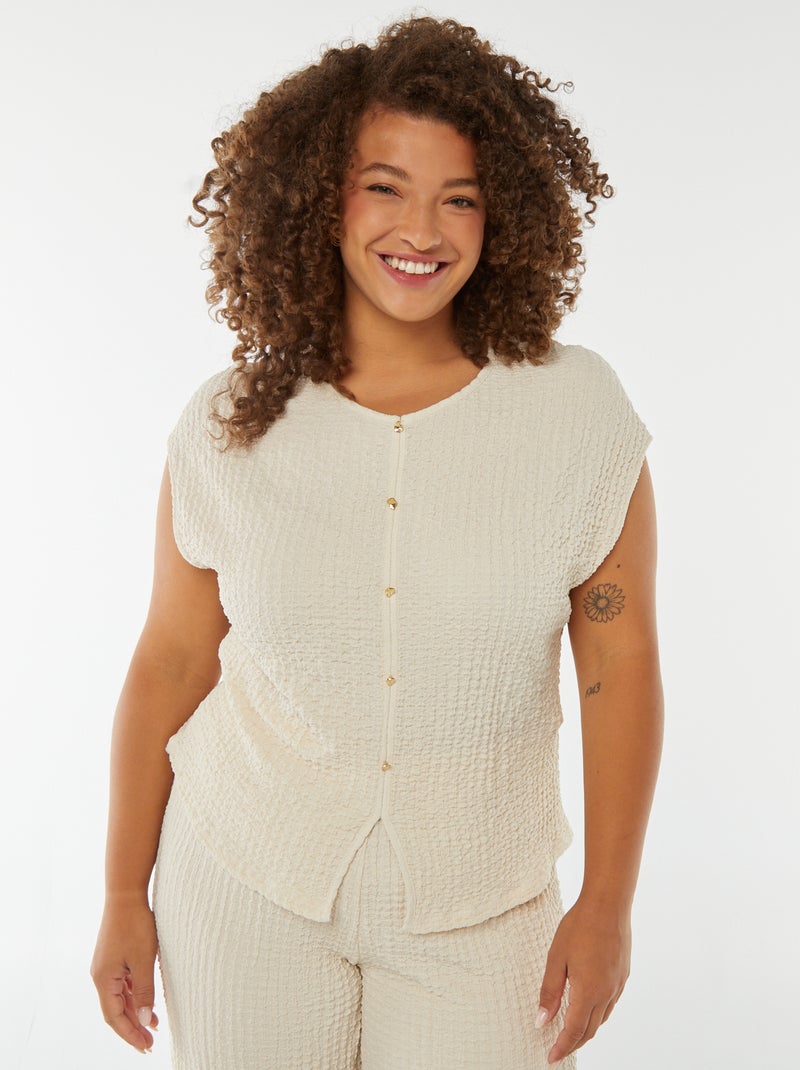 T-shirt en maille gaufrée sans manches beige - Kiabi