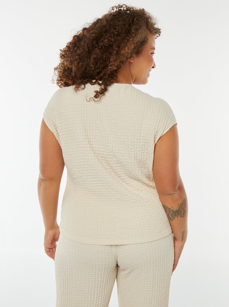 T-shirt en maille gaufrée sans manches beige - Kiabi