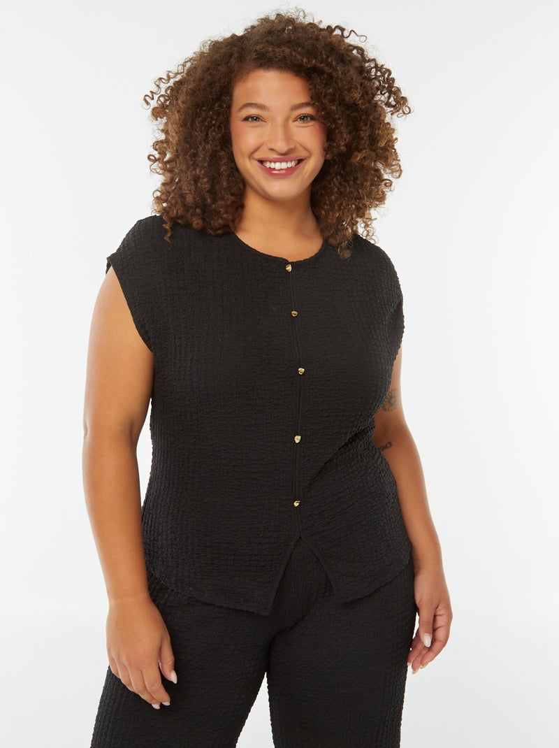 T-shirt en maille gaufrée sans manches noir - Kiabi