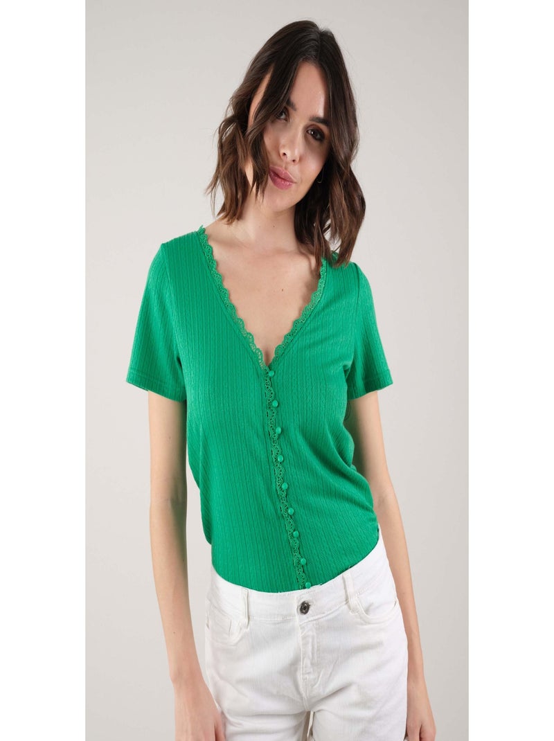 T-shirt  en maille jacquard 'Deeluxe' Vert - Kiabi