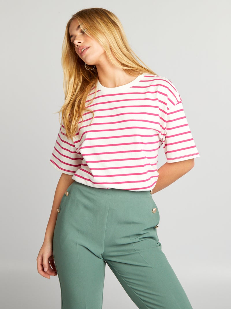 T-shirt en maille jersey - Tough Cotton™ Rose/blanc - Kiabi