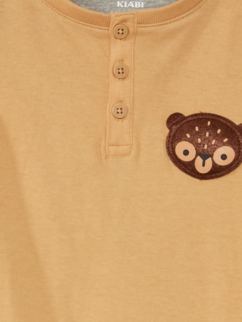 T-shirt en maille jersey avec col boutonné Beige - Kiabi