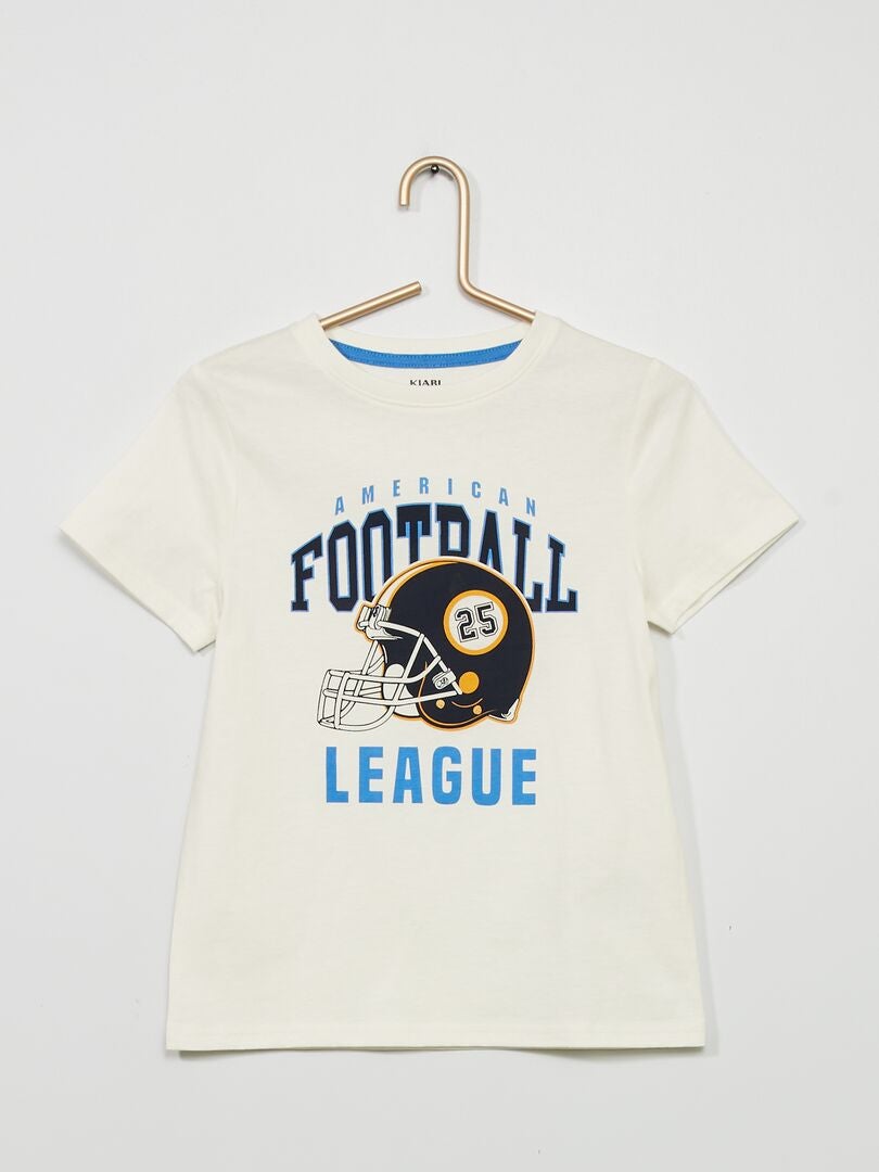 T-shirt en maille jersey avec imprimé Beige 'football' - Kiabi