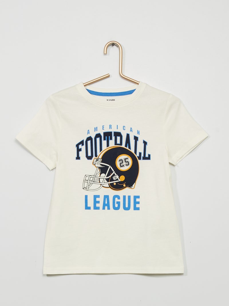 T-shirt en maille jersey avec imprimé Beige 'football' - Kiabi