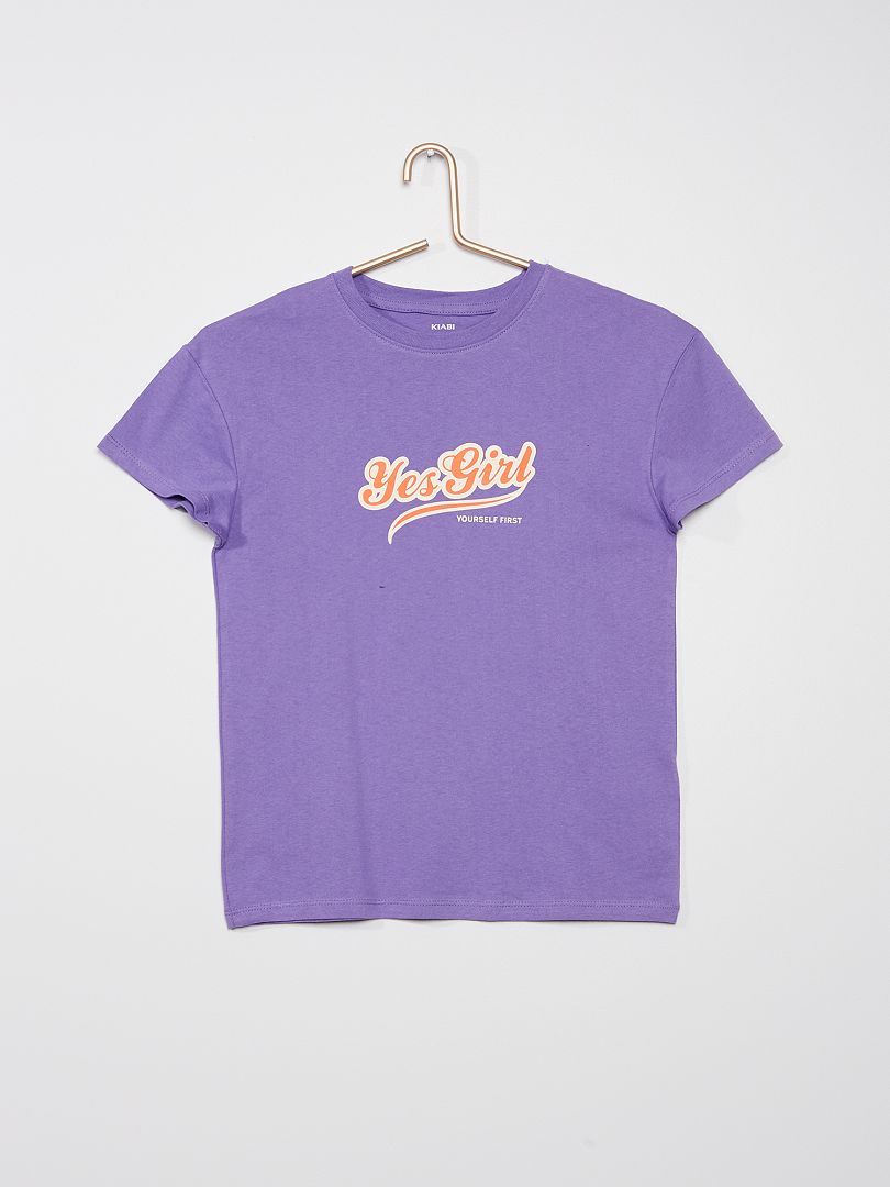 T-shirt en maille jersey avec imprimé fantaisie Violet 'yes girl' - Kiabi