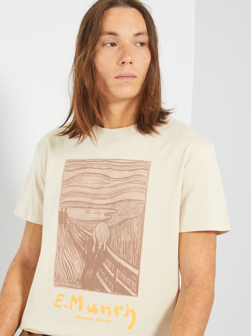 T-shirt en maille jersey avec imprimé graphique beige - Kiabi