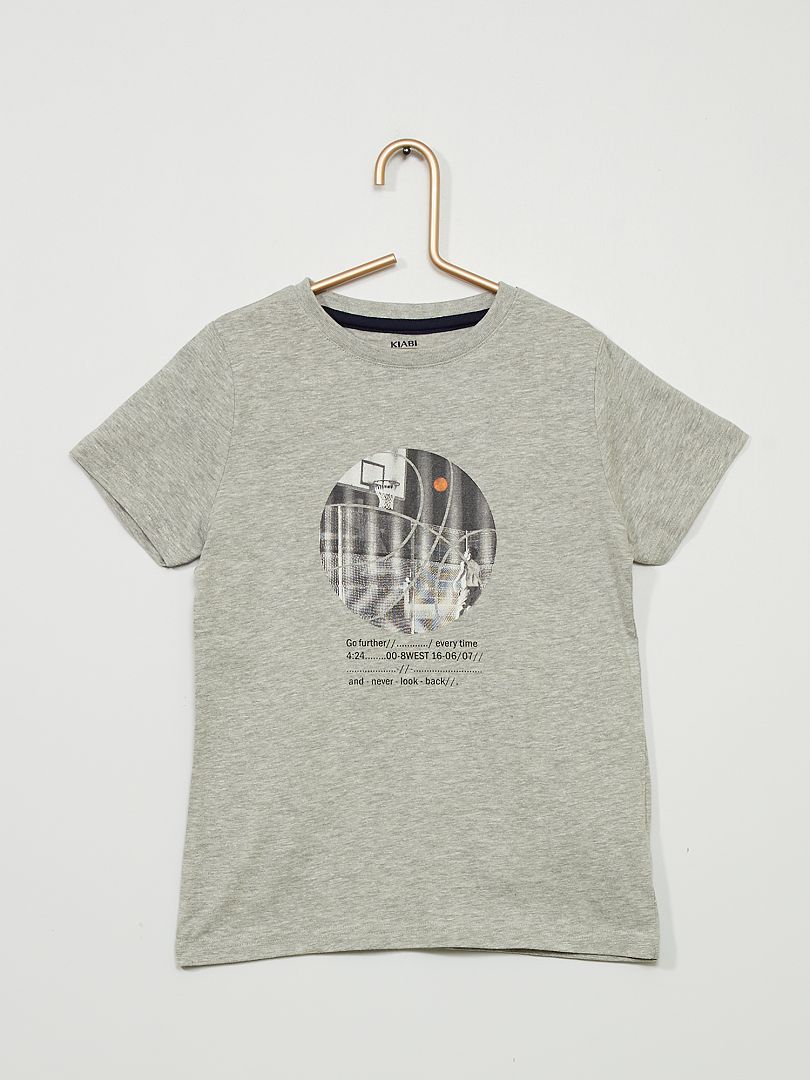 T-shirt en maille jersey avec imprimé Gris chiné 'basket' - Kiabi
