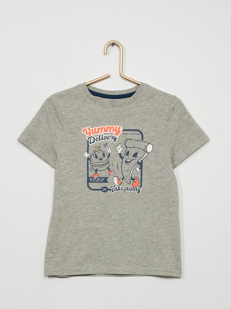 T-shirt en maille jersey avec imprimé Gris 'Pizza' - Kiabi