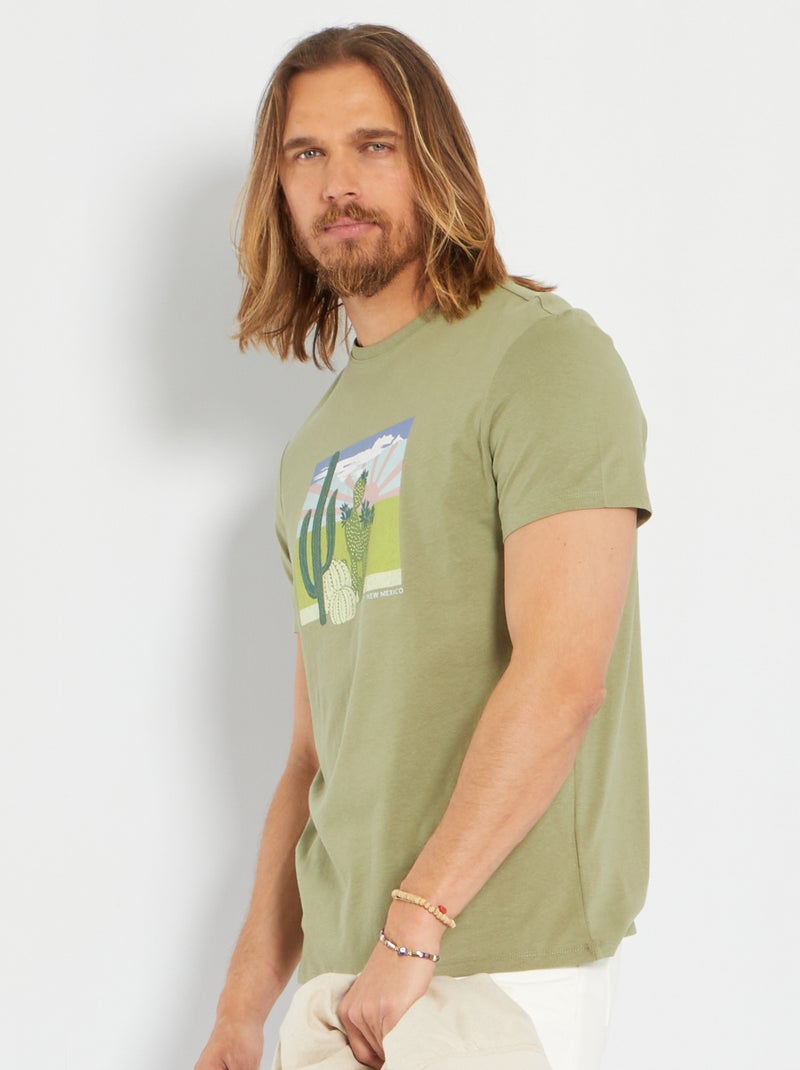 T-shirt en maille jersey avec imprimé Vert 'cactus' - Kiabi