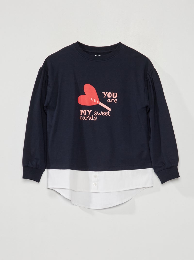 T-shirt en maille jersey effet 2 en 1 Bleu - Kiabi