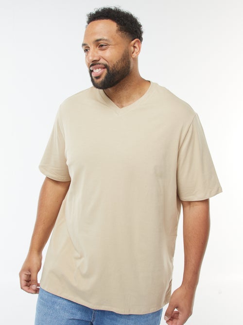 T-shirt en maille jersey manches courtes et col V - Kiabi