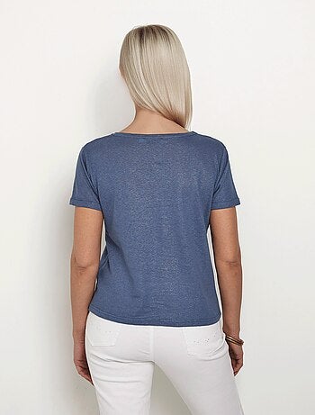 T-shirt en maille métallisée, coton lin