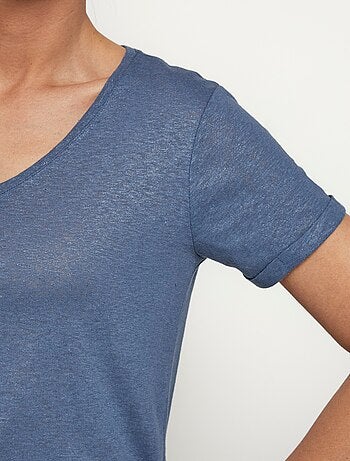 T-shirt en maille métallisée, coton lin