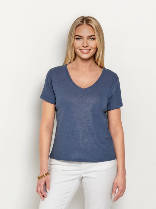 T-shirt en maille métallisée, coton lin - Kiabi