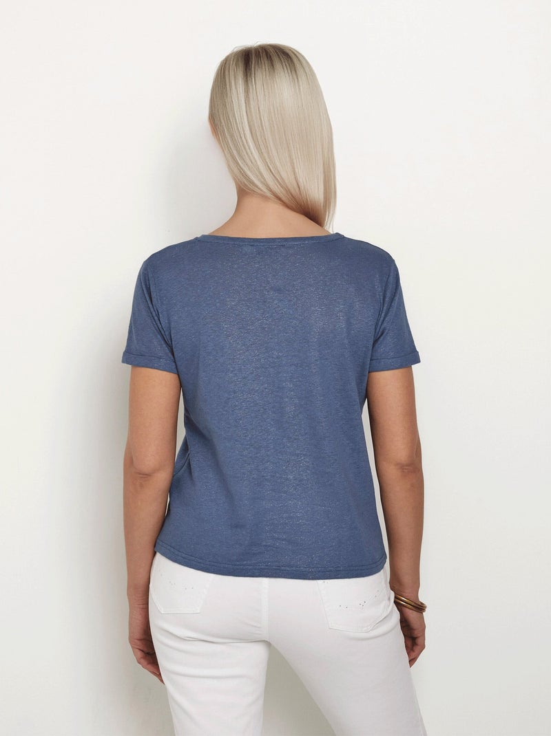 T-shirt en maille métallisée, coton lin Bleu - Kiabi