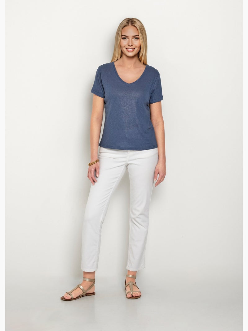 T-shirt en maille métallisée, coton lin Bleu - Kiabi