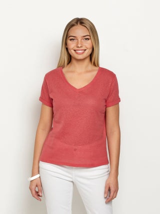 T-shirt en maille métallisée, coton lin