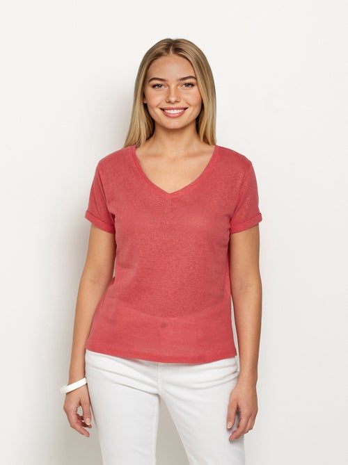 T-shirt en maille métallisée, coton lin - Kiabi
