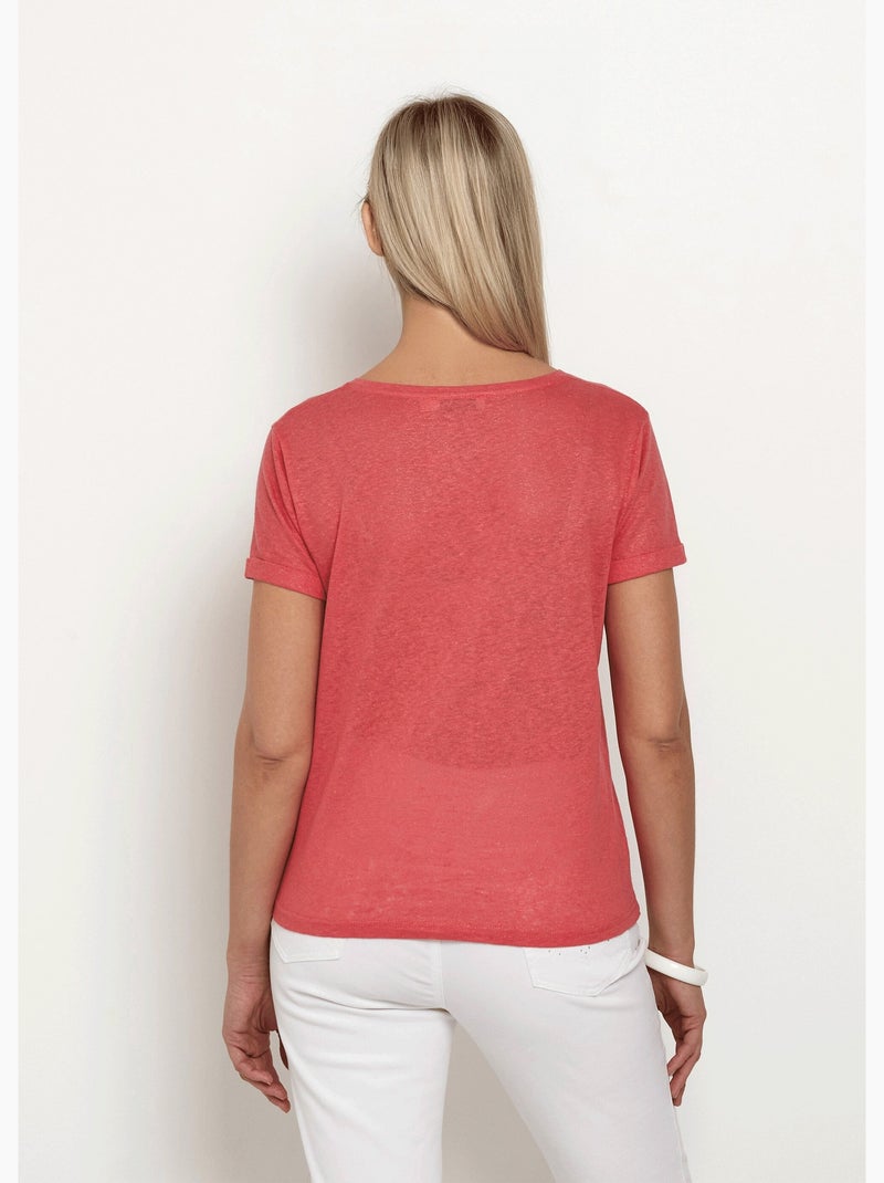 T-shirt en maille métallisée, coton lin Orange corail - Kiabi