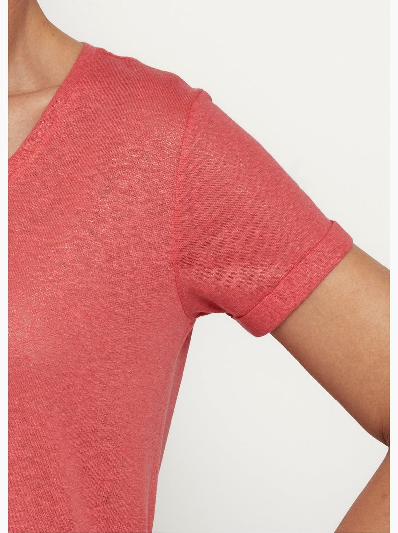 T-shirt en maille métallisée, coton lin Orange corail - Kiabi