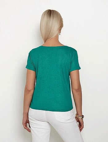 T-shirt en maille métallisée, coton lin