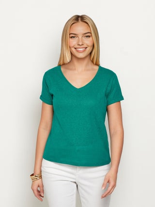 T-shirt en maille métallisée, coton lin