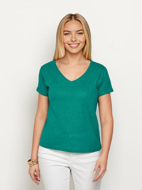 T-shirt en maille métallisée, coton lin - Kiabi