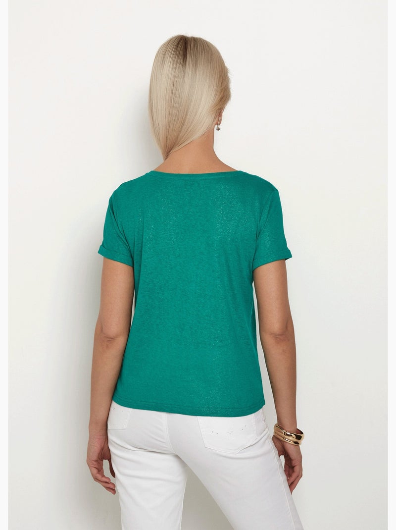 T-shirt en maille métallisée, coton lin Vert - Kiabi
