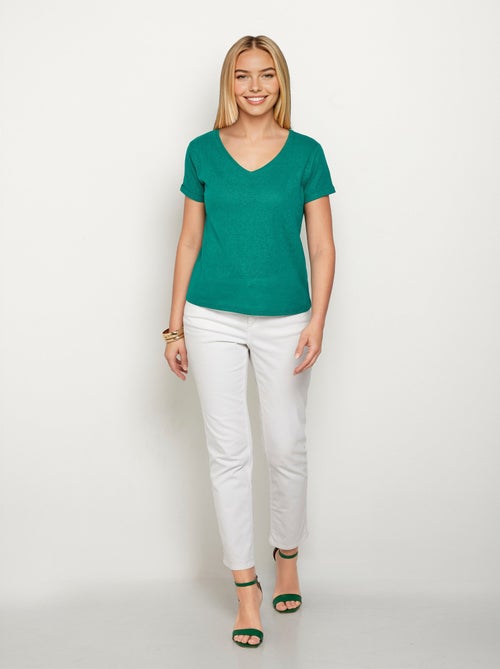 T-shirt en maille métallisée, coton lin - Kiabi