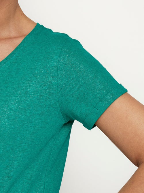 T-shirt en maille métallisée, coton lin - Kiabi